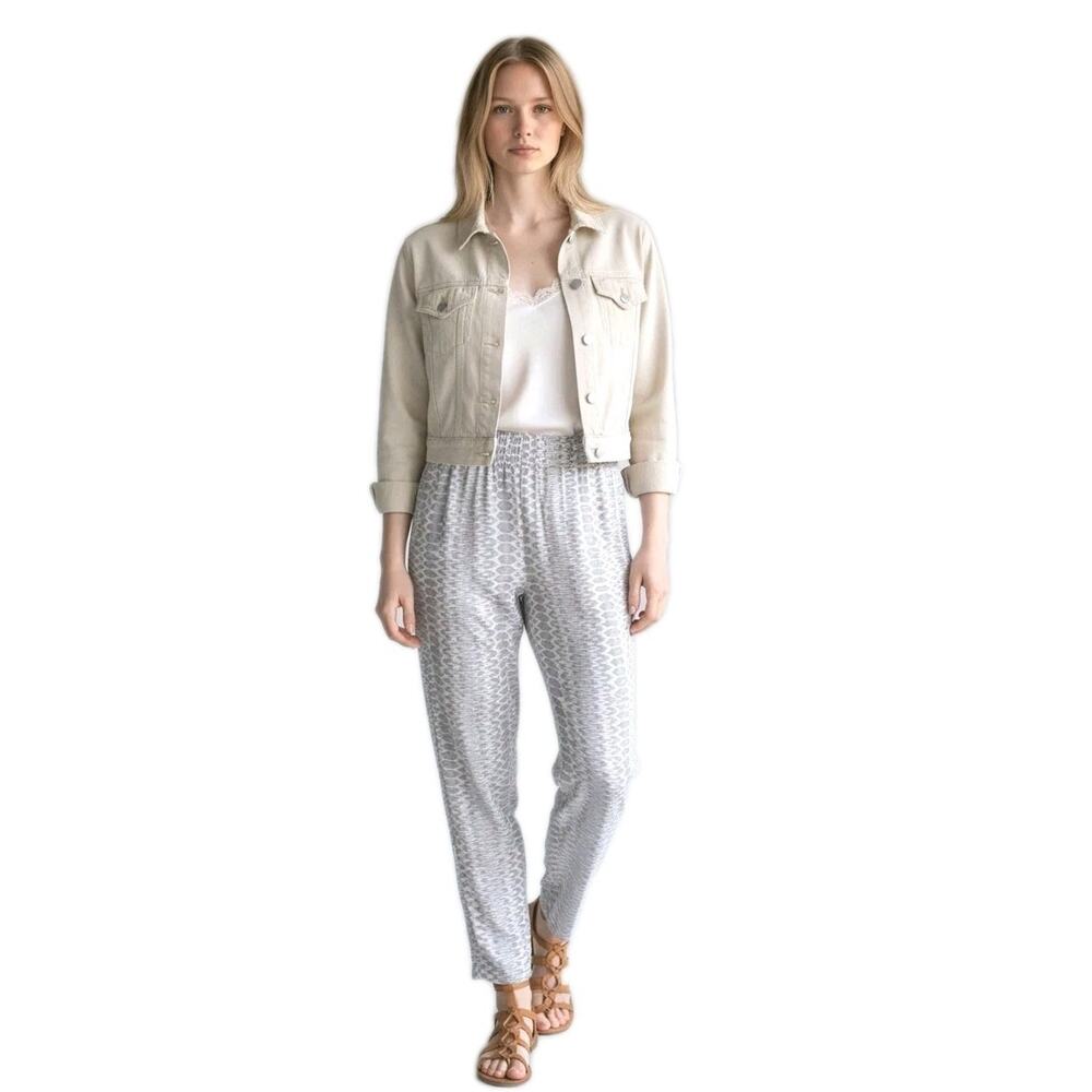 Summer Cool 100% SILK Pants Printed Joggers Pj Sz M Gray Artsy Minimalist Preppy
